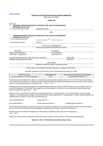 Thumbnail Otter Tail 10-Q Quarterly Report FY2019 