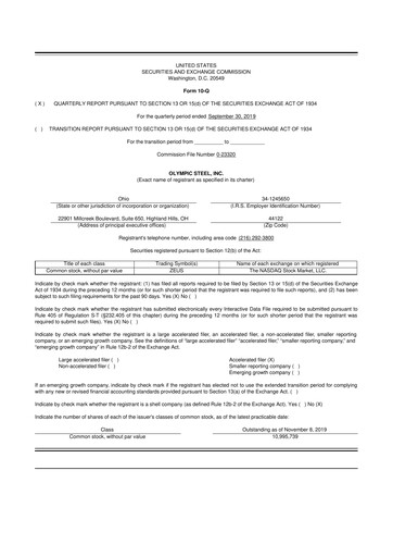 Thumbnail Olympic Steel
 10-Q Quarterly Report FY2019 