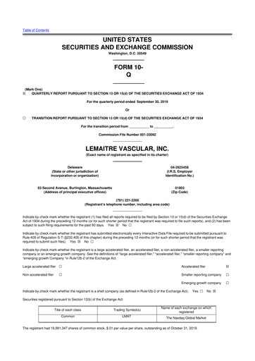 Thumbnail LeMaitre Vascular 10-Q Quarterly Report FY2019 