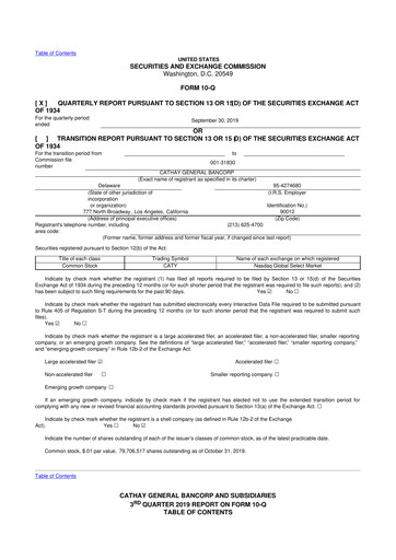 Thumbnail Cathay General Bancorp 10-Q Quarterly Report FY2019 
