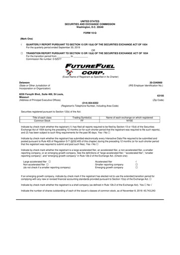 Thumbnail FutureFuel 10-Q Quarterly Report FY2019 