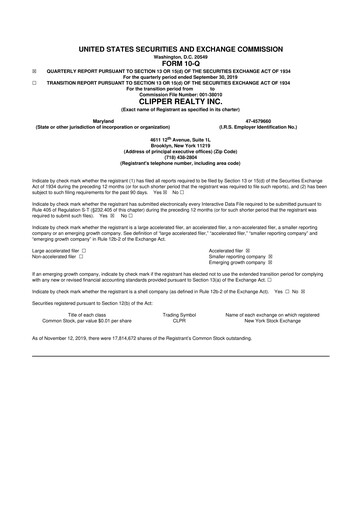 Thumbnail Clipper Realty 10-Q Quarterly Report FY2019 