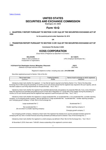 Thumbnail Koss 10-Q Quarterly Report FY2020 