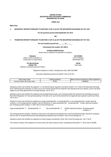 Thumbnail Atossa Therapeutics 10-Q Quarterly Report FY2019 