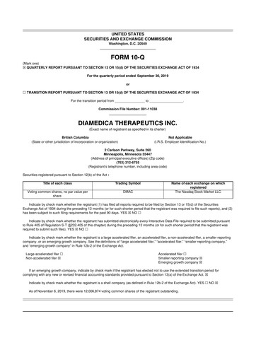 Thumbnail DiaMedica Therapeutics 10-Q Quarterly Report FY2019 