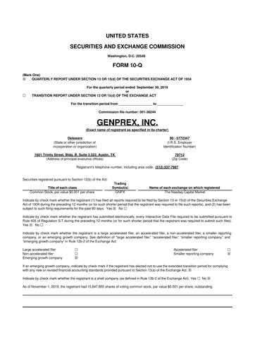 Thumbnail Genprex 10-Q Quarterly Report FY2019 