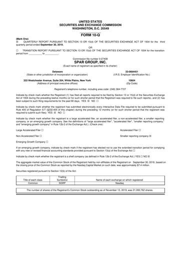 Thumbnail SPAR Group 10-Q Quarterly Report FY2019 