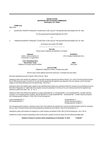 Miniature TSS, Inc. 10-Q Rapport trimestriel 2019 