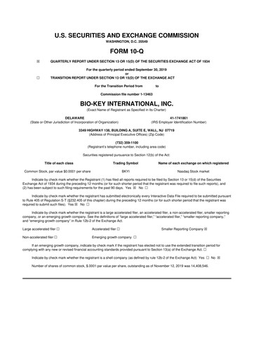 Thumbnail BIO-key International
 10-Q Quarterly Report FY2019 