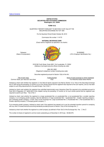 Thumbnail National Beverage
 10-Q Quarterly Report FY2020 