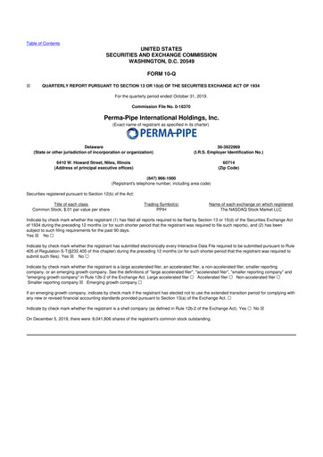 Thumbnail Perma-Pipe International 10-Q Quarterly Report FY2019 