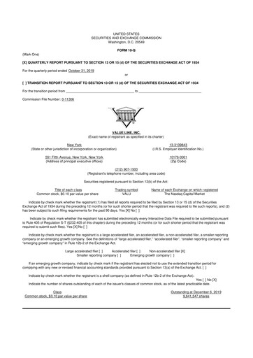 Thumbnail Value Line 10-Q Quarterly Report FY2020 