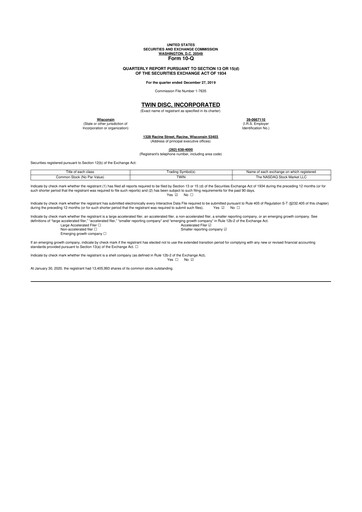 Thumbnail Twin Disc
 10-Q Quarterly Report FY2020 