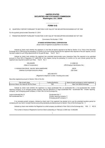 Thumbnail Standex International 10-Q Quarterly Report FY2020 