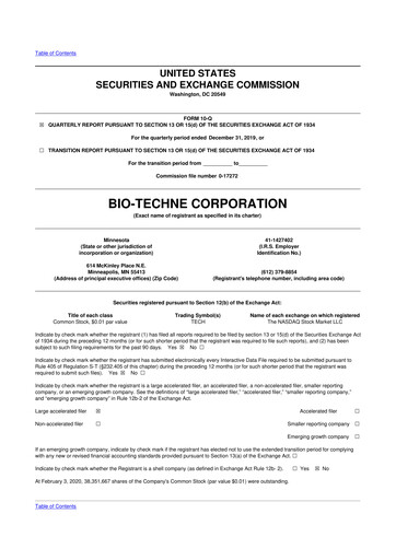 Miniature Bio-Techne 10-Q Rapport trimestriel 2020 