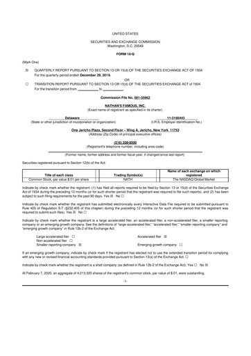 Miniature Nathan's Famous 10-Q Rapport trimestriel 2020 
