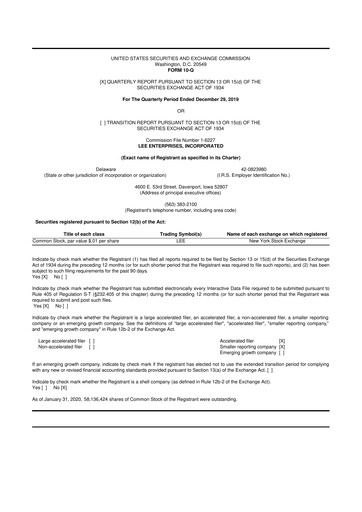 Thumbnail Lee Enterprises
 10-Q Quarterly Report FY2020 