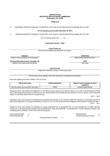 Miniature Crown Crafts 10-Q Rapport trimestriel 2020 