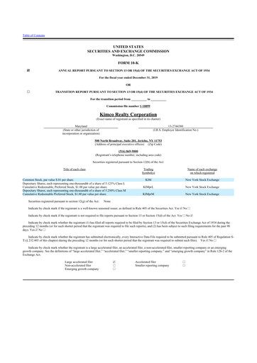 Miniature Kimco Realty
 10-K Rapport annuel 2019