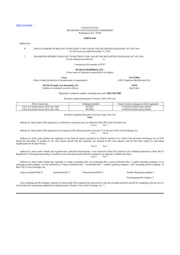 Thumbnail Rush Enterprises
 10-K Annual Report 2019