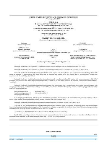 Thumbnail Marten Transport 10-K Annual Report 2019