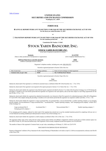 Thumbnail Stock Yards Bancorp 10-K Annual Report 2019