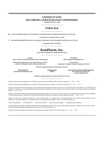 Thumbnail Zevra Therapeutics 10-K Annual Report 2019