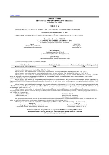 Miniature Maui Land & Pineapple Company 10-K Rapport annuel 2019