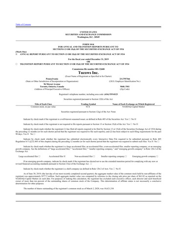 Thumbnail Tucows 10-K Annual Report 2019