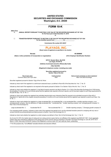 Thumbnail PlayAGS
 10-K Annual Report 2019