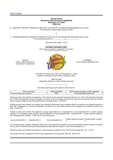 Thumbnail National Beverage
 10-Q Quarterly Report FY2020 