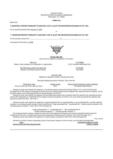 Thumbnail Value Line 10-Q Quarterly Report FY2020 