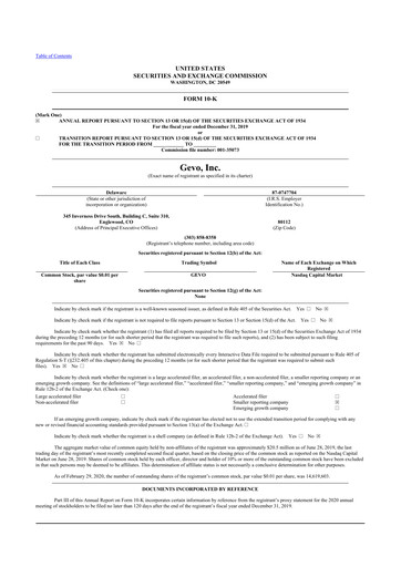 Thumbnail Gevo 10-K Annual Report 2019