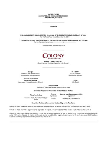 Vorschaubild Colony Bankcorp 10-K Jahresbericht 2019