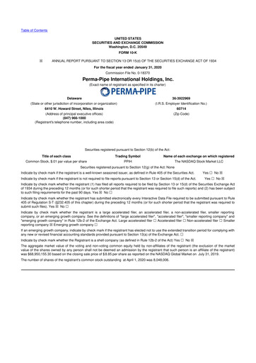 Thumbnail Perma-Pipe International 10-K Annual Report 2019