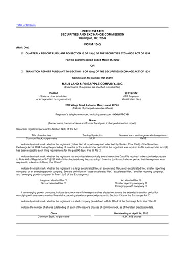 Vorschaubild Maui Land & Pineapple Company 10-Q Quartalsbericht 2020 