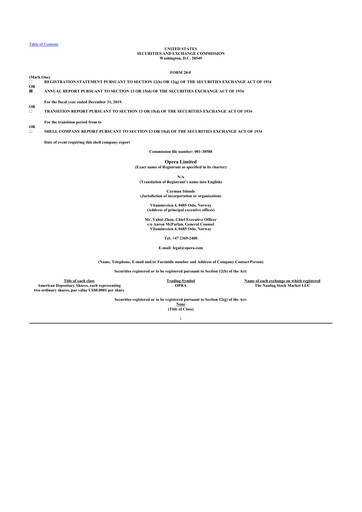 Thumbnail Opera 20-F Annual Report 2019