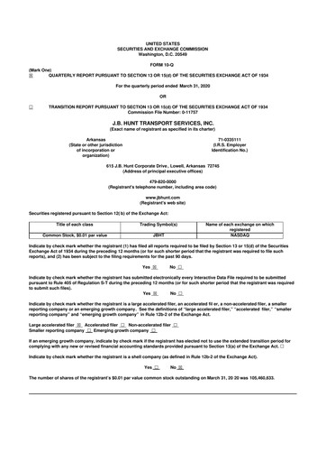 Thumbnail J. B. Hunt
 10-Q Quarterly Report FY2020 