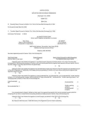 Thumbnail J&J Snack Foods
 10-Q Quarterly Report FY2020 