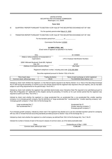 Thumbnail Olympic Steel
 10-Q Quarterly Report FY2020 