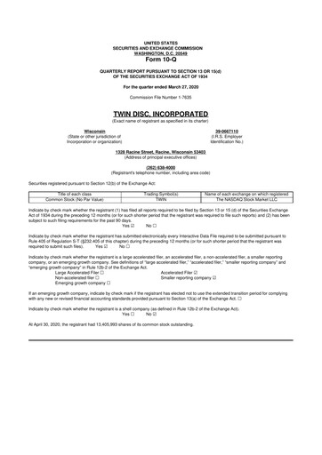 Thumbnail Twin Disc
 10-Q Quarterly Report FY2020 