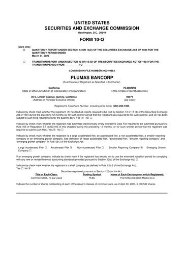 Vorschaubild Plumas Bancorp 10-Q Quartalsbericht 2020 