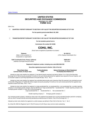 Thumbnail Cohu 10-Q Quarterly Report FY2020 