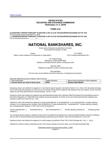 Thumbnail National Bankshares 10-Q Quarterly Report FY2019 
