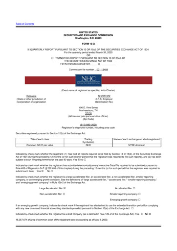 Thumbnail National Healthcare
 10-Q Quarterly Report FY2020 