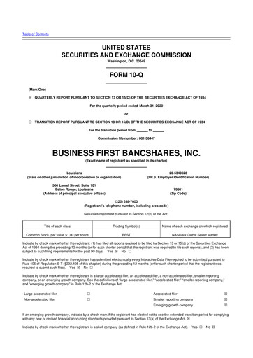 Thumbnail Business First Bancshares 10-Q Quarterly Report FY2020 