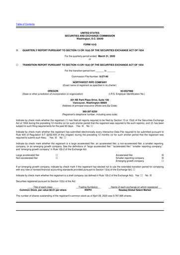Thumbnail Northwest Pipe Company
 10-Q Quarterly Report FY2020 