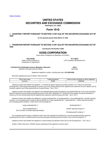 Thumbnail Koss 10-Q Quarterly Report FY2020 