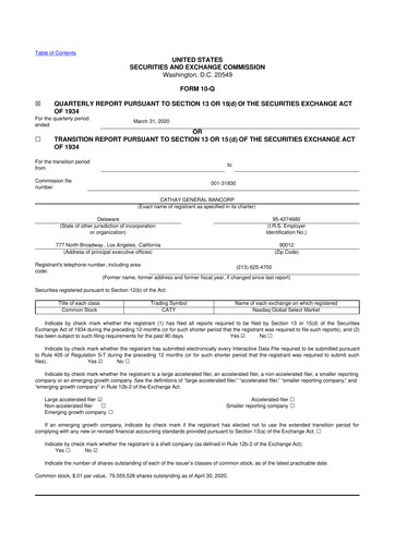 Thumbnail Cathay General Bancorp 10-Q Quarterly Report FY2020 