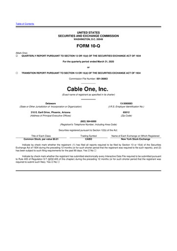 Miniature Cable One 10-Q Rapport trimestriel 2020 
